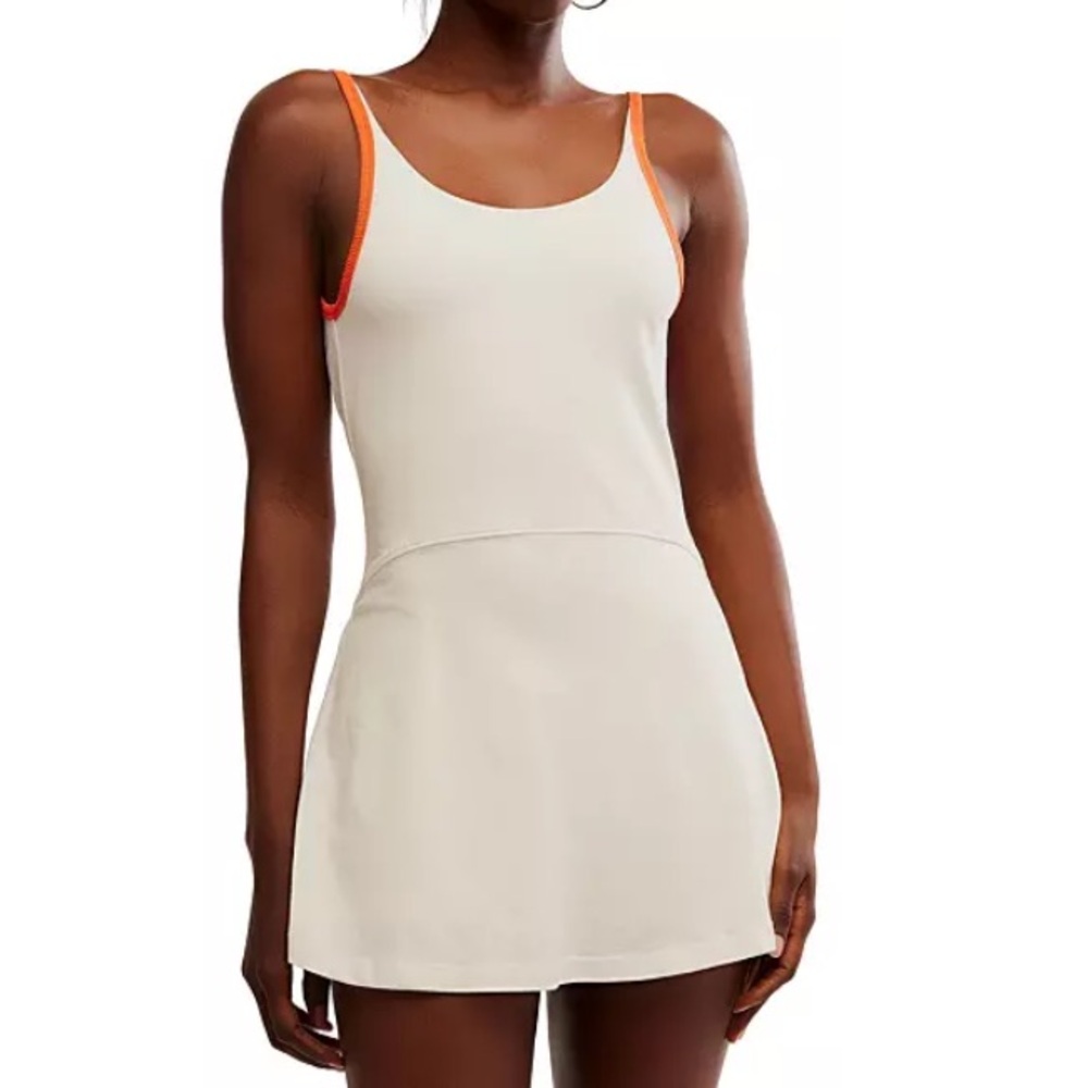 Free People FP Movement White Dress with Orange Straps Hot Shot Skortsie L New